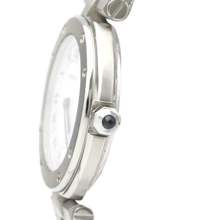 مملوكة مسبقًا Cartier White Stainless Steel Santos Round Quartz Women's Wristwatch 27 MM