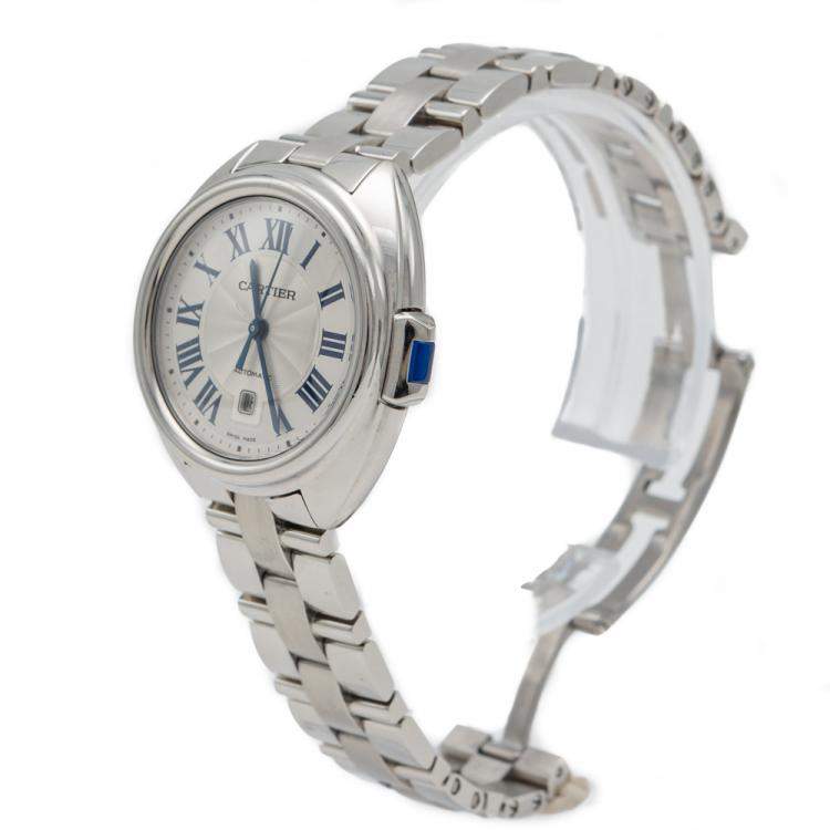 Pre Owned Cartier Silver Cle De Cartier Steel Automatic Ladies Wristwatch 31 MM