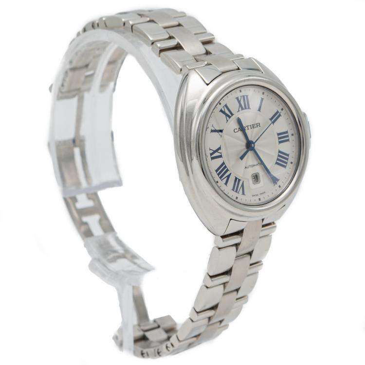 Pre Owned Cartier Silver Cle De Cartier Steel Automatic Ladies Wristwatch 31 MM