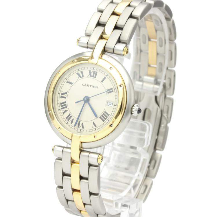 Pre Owned Cartier Silver 18K Yellow Gold And Stainless Steel Panthere Vendome Quartz Women's Wristwatch 29 MM