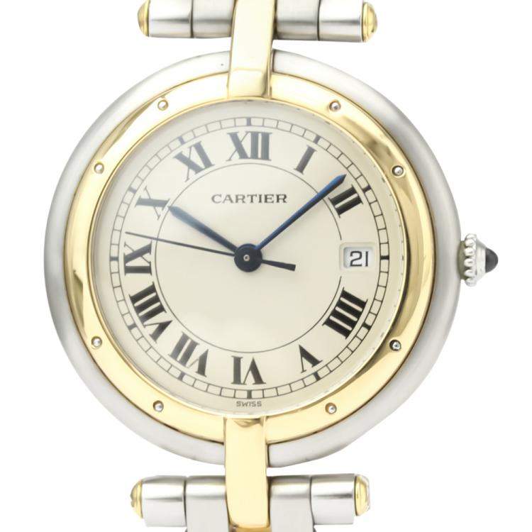 Pre Owned Cartier Silver 18K Yellow Gold And Stainless Steel Panthere Vendome Quartz Women's Wristwatch 29 MM