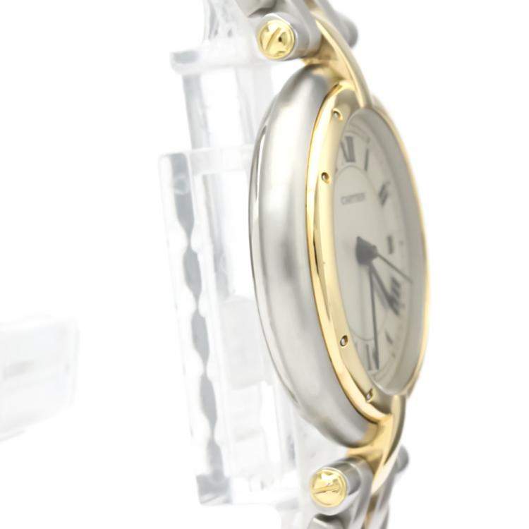 Pre Owned Cartier Silver 18K Yellow Gold And Stainless Steel Panthere Vendome Quartz Women's Wristwatch 29 MM