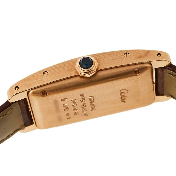 Pre Owned Cartier Silver 18K Rose Gold Leather Tank Americaine W2620030 Women's Wristwatch 22.6 mm