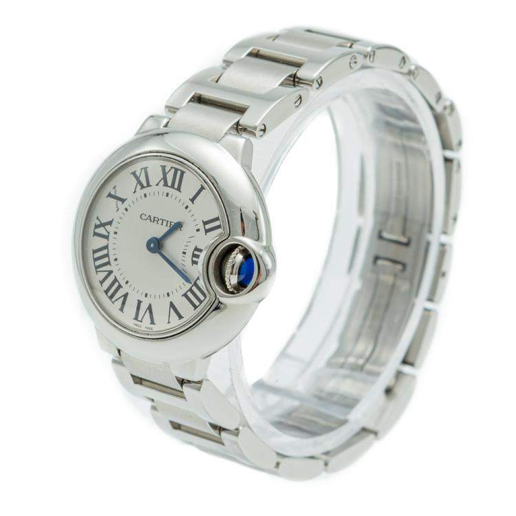 Pre Owned Cartier Ballon Bleu Silver Dial Stainless Steel Ladies Watch 28 MM