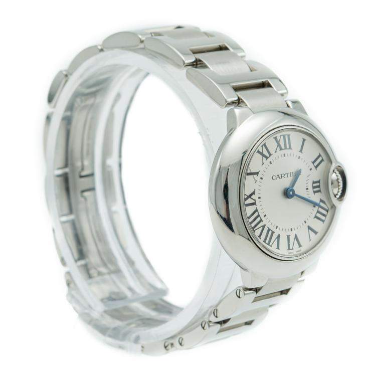Pre Owned Cartier Ballon Bleu Silver Dial Stainless Steel Ladies Watch 28 MM