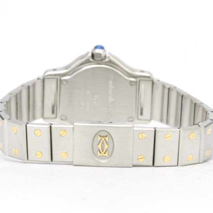 Pre Owned Cartier Ivory 18K Yellow Gold And Stainless Steel Santos Octagon Quartz Women's Wristwatch 24 MM