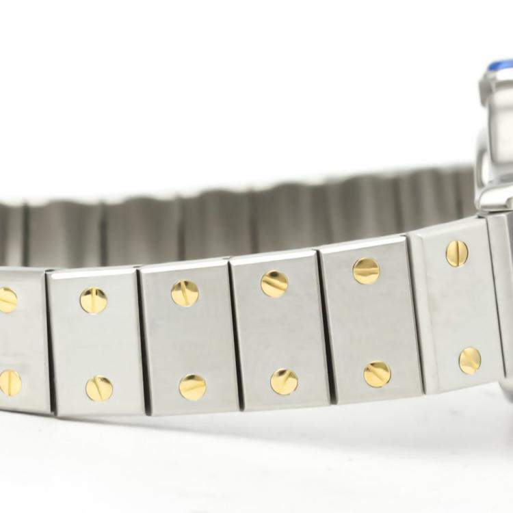 Pre Owned Cartier Ivory 18K Yellow Gold And Stainless Steel Santos Octagon Quartz Women's Wristwatch 24 MM