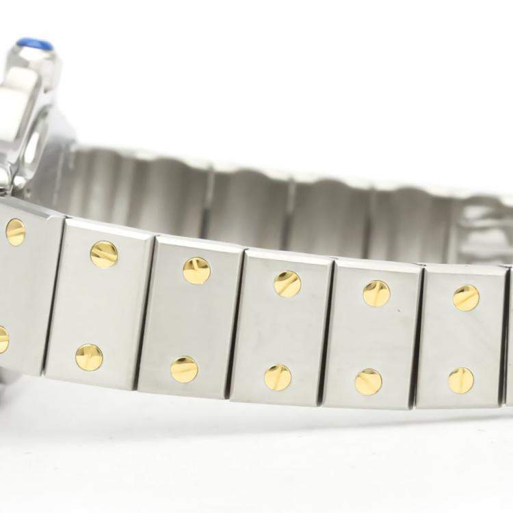Pre Owned Cartier Ivory 18K Yellow Gold And Stainless Steel Santos Octagon Quartz Women's Wristwatch 24 MM