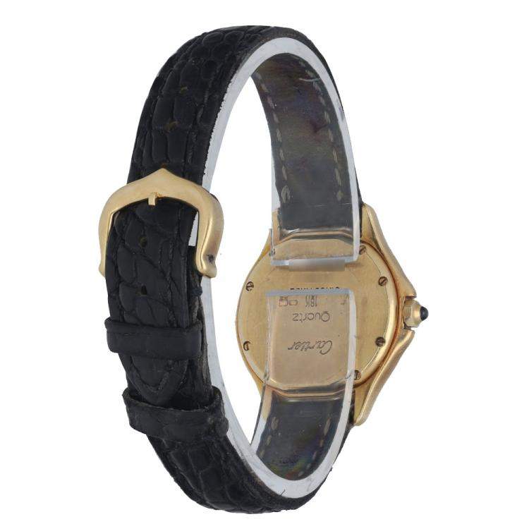 Pre Owned Cartier Silver 18K Yellow Gold Panthere Cougar 11701 Women's Wristwatch 26 mm