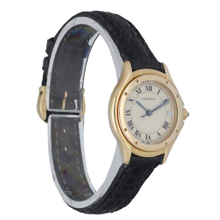 Pre Owned Cartier Silver 18K Yellow Gold Panthere Cougar 11701 Women's Wristwatch 26 mm