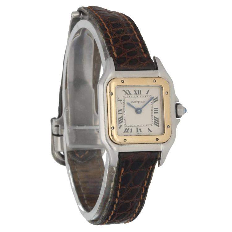 Pre Owned Cartier Silver 18K Yellow Gold And Stainless Steel Panthere 1120 Women's Wristwatch 23 MM