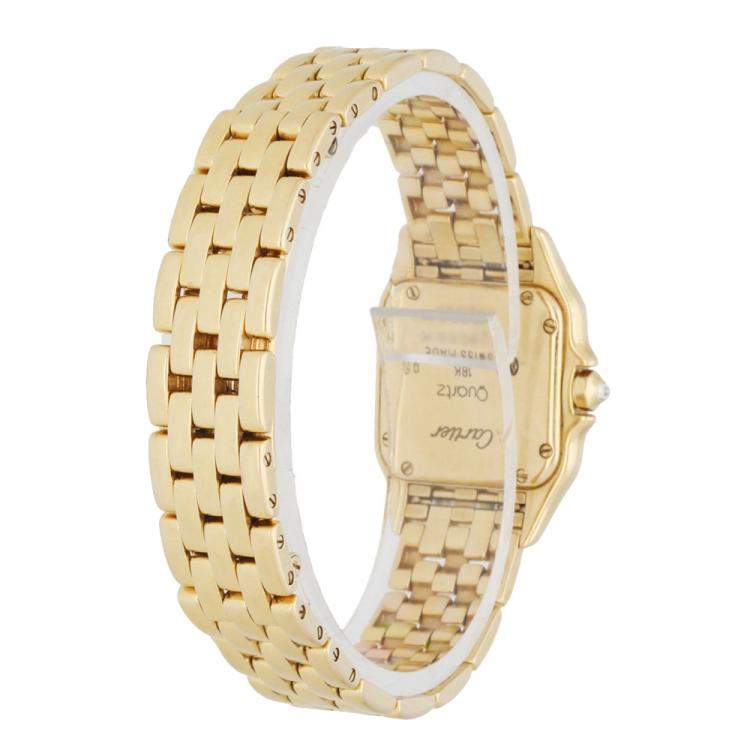 Pre Owned Cartier Silver Diamonds 18K Yellow Gold Panthere 128000M Women's Wristwatch 23 MM