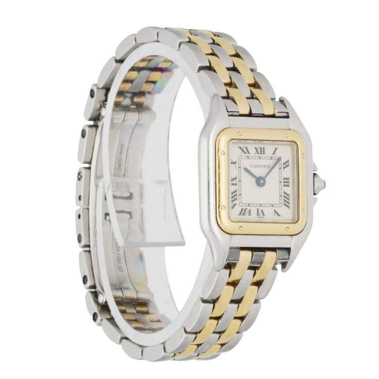 Pre Owned Cartier Silver 18K Yellow Gold And Stainless Steel Panthere 1120 Women's Wristwatch 22 MM