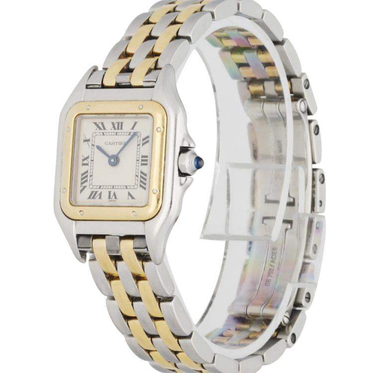 Pre Owned Cartier Silver 18K Yellow Gold And Stainless Steel Panthere 1120 Women's Wristwatch 22 MM