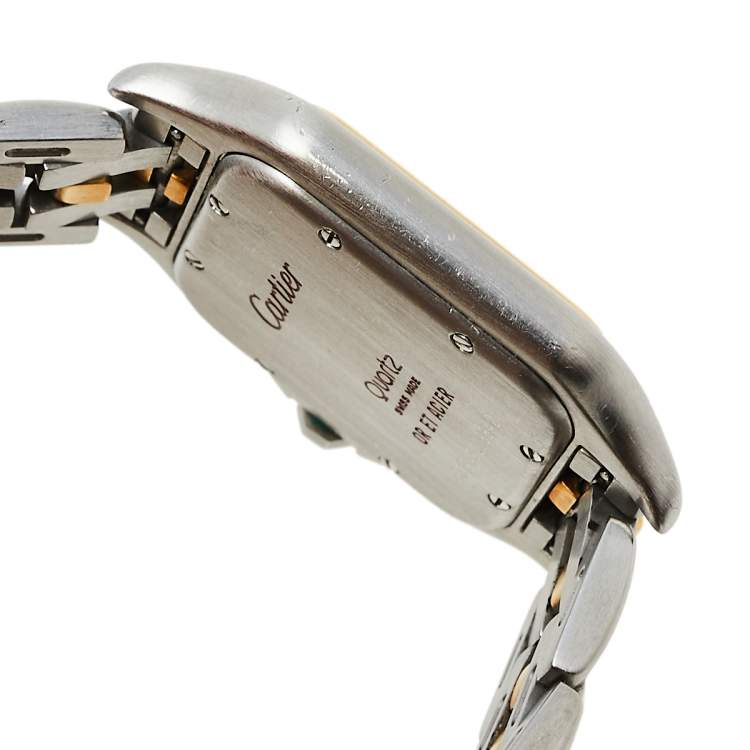 Pre Owned Cartier Silver 18K Yellow Gold and Stainless Steel Vintage Panthere De Cartier Women's Wristwatch 27 mm