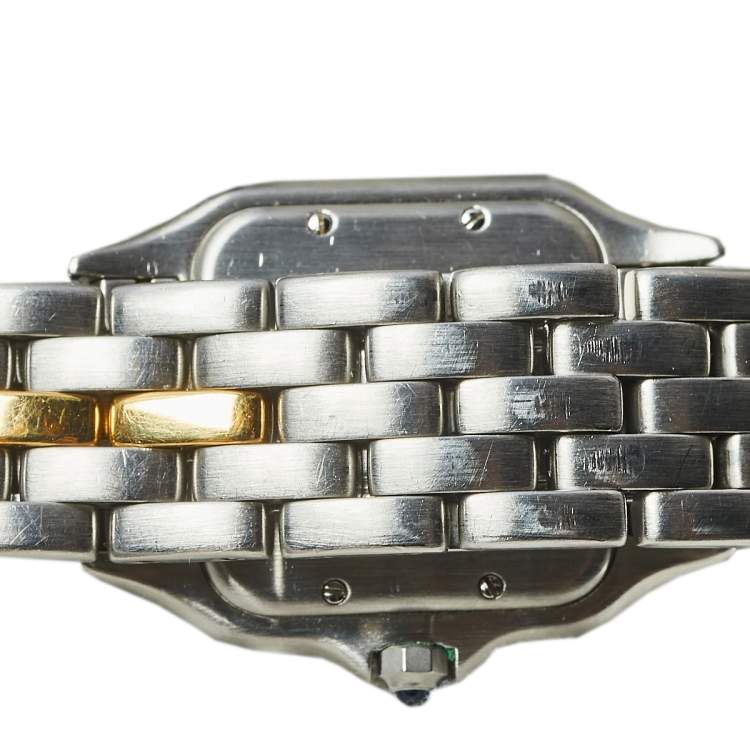 Pre Owned Cartier Silver 18K Yellow Gold and Stainless Steel Vintage Panthere De Cartier Women's Wristwatch 27 mm