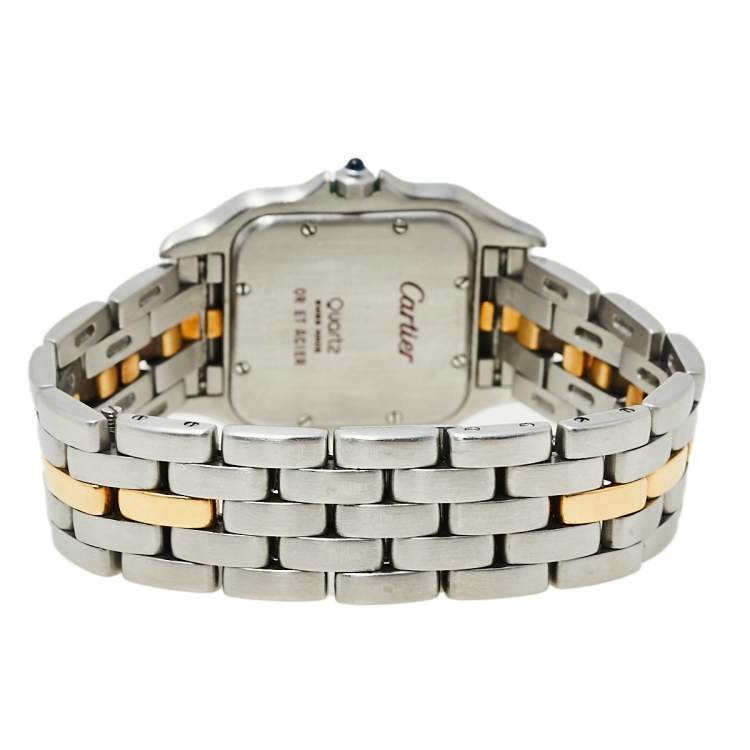 Pre Owned Cartier Silver 18K Yellow Gold and Stainless Steel Vintage Panthere De Cartier Women's Wristwatch 27 mm