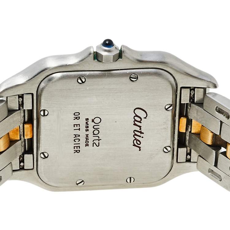 Pre Owned Cartier Silver 18K Yellow Gold and Stainless Steel Vintage Panthere De Cartier Women's Wristwatch 27 mm