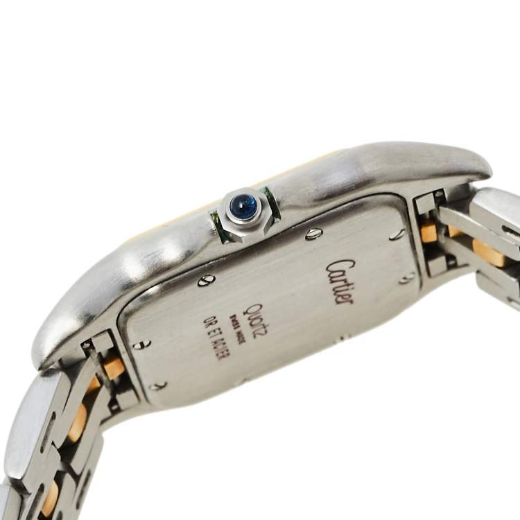 Pre Owned Cartier Silver 18K Yellow Gold and Stainless Steel Vintage Panthere De Cartier Women's Wristwatch 27 mm