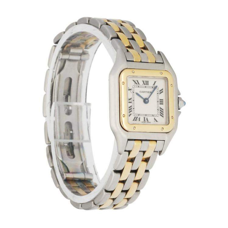 Pre Owned Cartier Silver 18K Yellow Gold And Stainless Steel Panthere 1120 Quartz Women's Wristwatch 22 MM