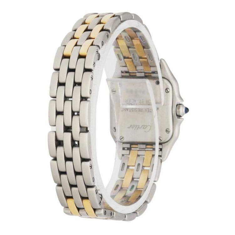 Pre Owned Cartier Silver 18K Yellow Gold And Stainless Steel Panthere 1120 Quartz Women's Wristwatch 22 MM