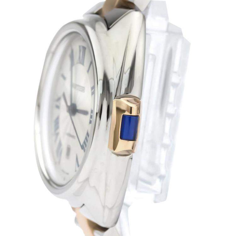 Pre Owned Cartier Silver 18K Rose Gold And Stainless Steel Cle De Cartier W2CL0004 Women's Wristwatch 31 MM