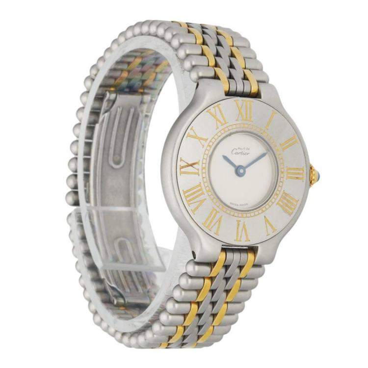 مملوكة مسبقًا Cartier White Gold Plated Stainless Steel Must 21 Women's Wristwatch 28 MM