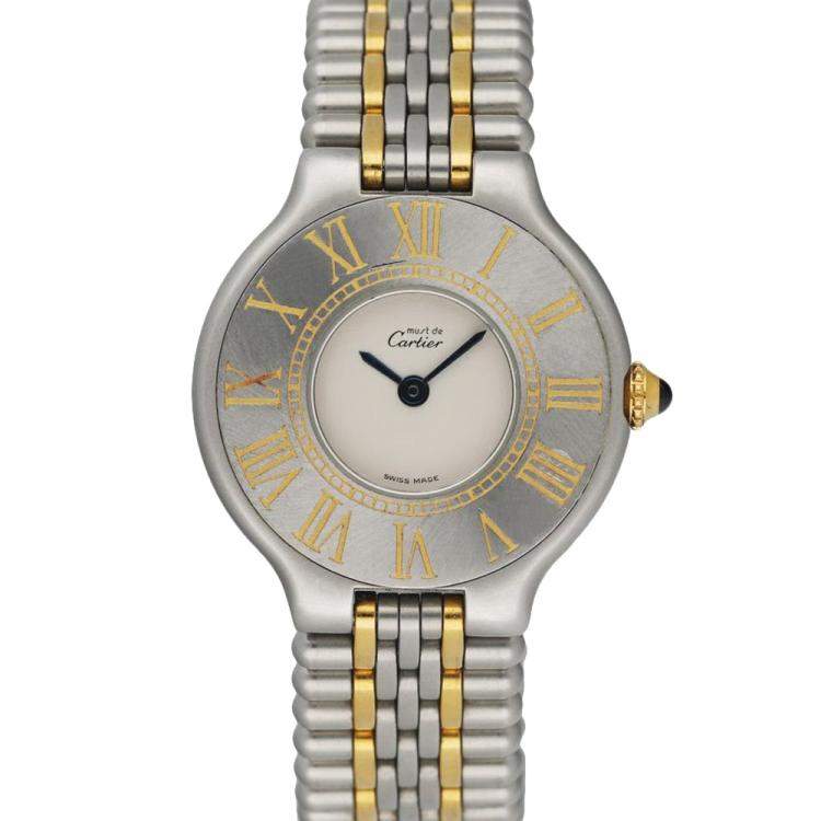 مملوكة مسبقًا Cartier White Gold Plated Stainless Steel Must 21 Women's Wristwatch 28 MM