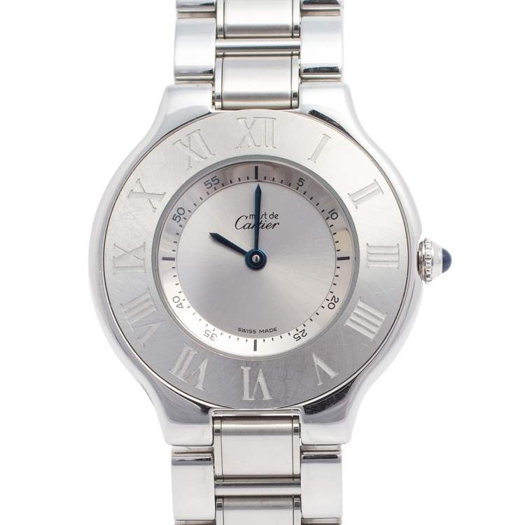 مملوكة مسبقًا Cartier Silver Stainless Steel Must de Cartier 21 1330 Women's Wristwatch 31 mm
