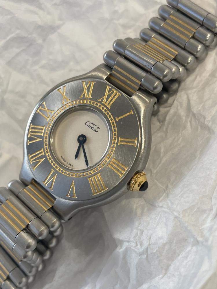 Pre Owned Cartier White Gold Plated Stainless Steel Must de Cartier 21 9010 Women's Wristwatch 31 MM