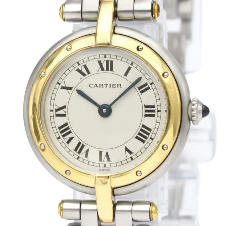 Pre Owned Cartier Silver 18K Yellow Gold And Stainless Steel Panthere Vendome Quartz Women's Wristwatch 24 MM