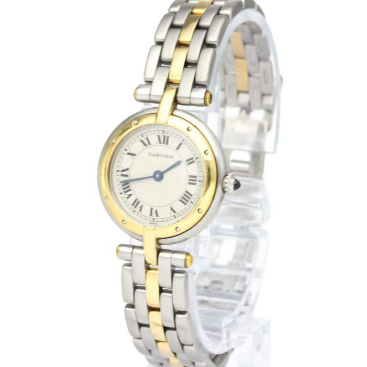 Pre Owned Cartier Silver 18K Yellow Gold And Stainless Steel Panthere Vendome Quartz Women's Wristwatch 24 MM