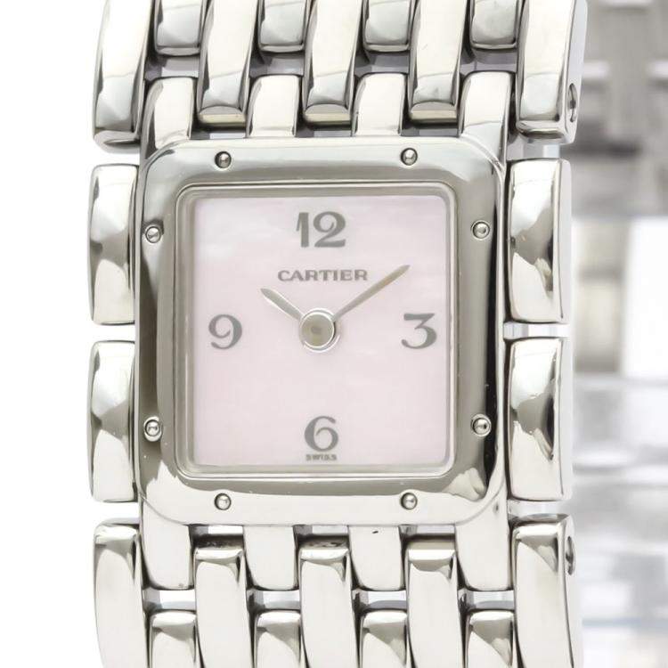 مملوكة مسبقًا Cartier Pink MOP Stainless Steel Ruban Quartz W61003T9 Women's Wristwatch 21 MM