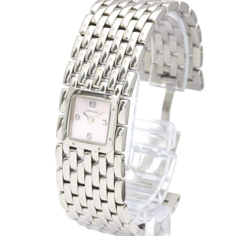 مملوكة مسبقًا Cartier Pink MOP Stainless Steel Ruban Quartz W61003T9 Women's Wristwatch 21 MM