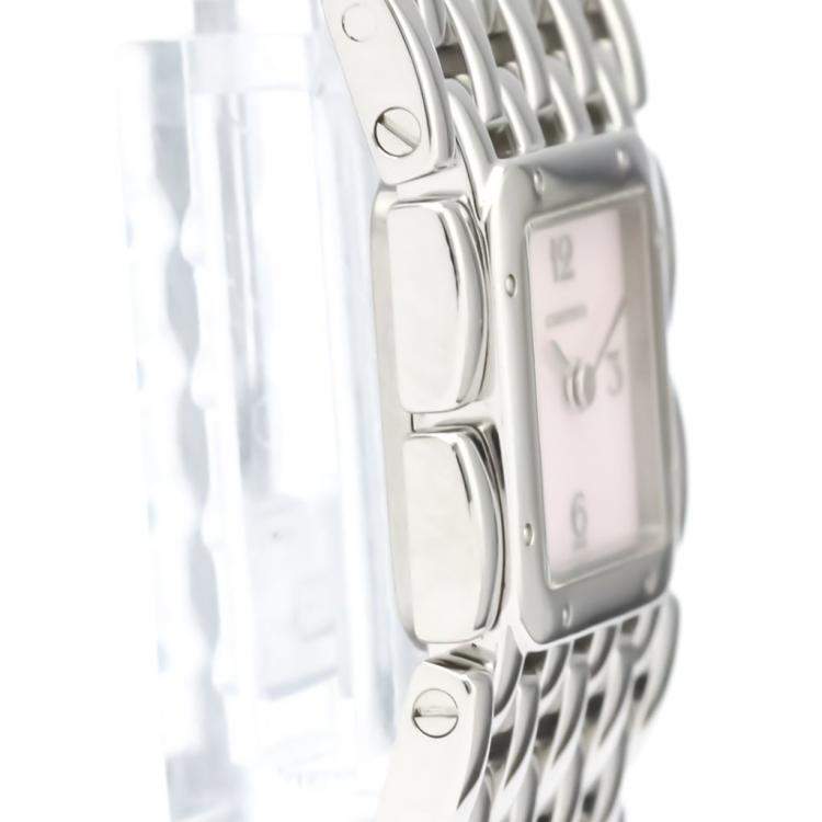 مملوكة مسبقًا Cartier Pink MOP Stainless Steel Ruban Quartz W61003T9 Women's Wristwatch 21 MM