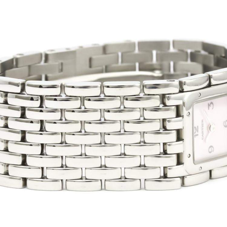 مملوكة مسبقًا Cartier Pink MOP Stainless Steel Ruban Quartz W61003T9 Women's Wristwatch 21 MM