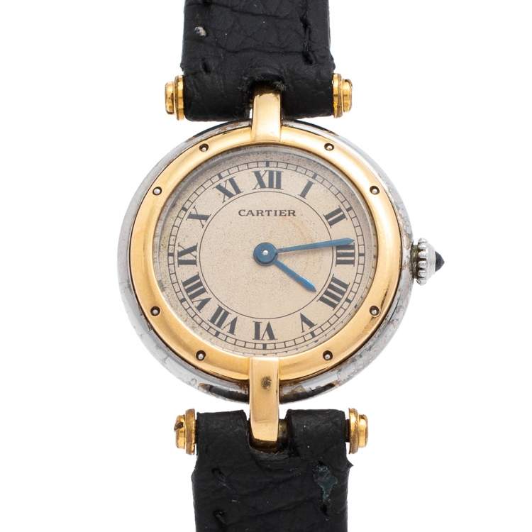 مملوكة مسبقًا Cartier Silver 18K Yellow Gold And Stainless Steel Panthere Vendome 1057920 Women's Wristwatch 23 mm