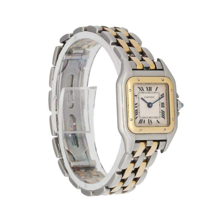 Pre Owned Cartier Silver 18k Yellow Gold And Stainless Steel Panthere 1120 Women's Wristwatch 22 MM