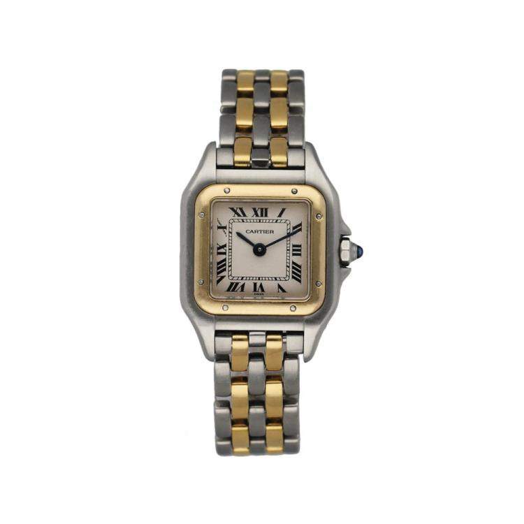 Pre Owned Cartier Silver 18k Yellow Gold And Stainless Steel Panthere 1120 Women's Wristwatch 22 MM