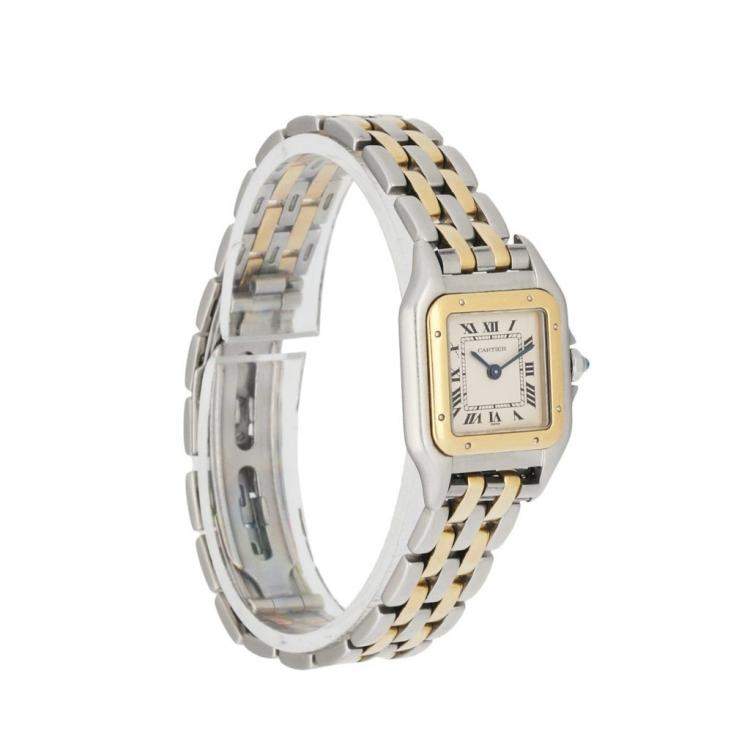 Pre Owned Cartier Silver 18K Yellow Gold And Stainelss Steel Panthere 1120 Women's Wristwatch 22 MM