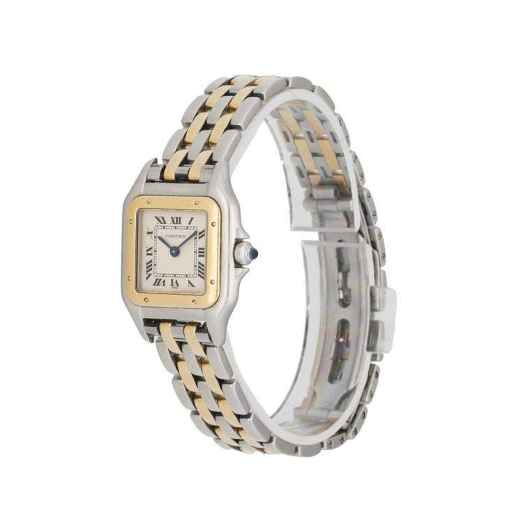 Pre Owned Cartier Silver 18K Yellow Gold And Stainelss Steel Panthere 1120 Women's Wristwatch 22 MM