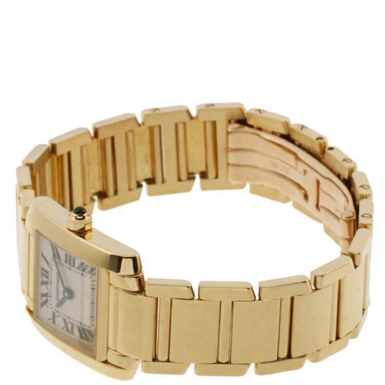 Pre Owned Cartier Silver 18k Yellow Gold Tank Francaise W50002N2 Quartz Women's Wristwatch 20 x 25 MM