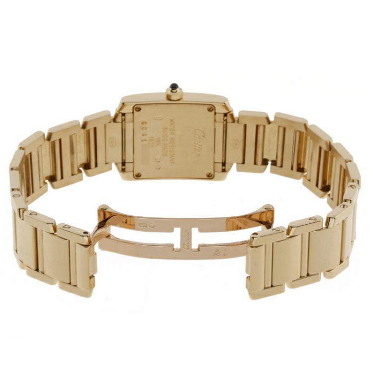 Pre Owned Cartier Silver 18k Yellow Gold Tank Francaise W50002N2 Quartz Women's Wristwatch 20 x 25 MM