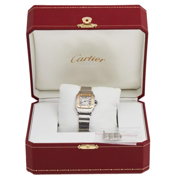 Pre Owned Cartier Cream 18K Yellow Gold Stainless Steel Santos Galbée 1567 Women's Wristwatch 24 mm