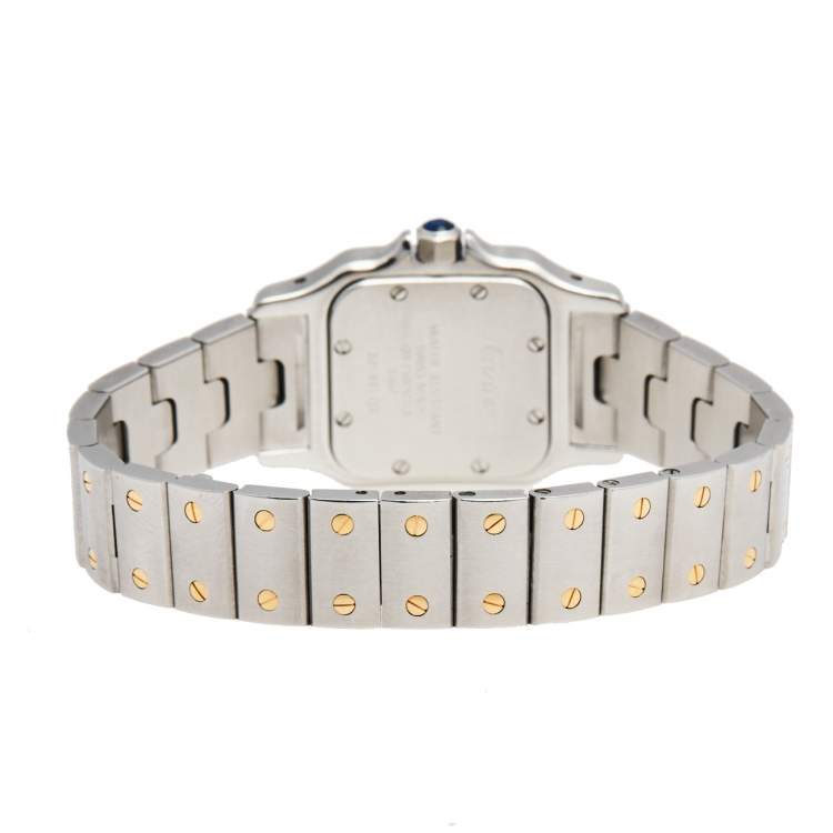 Pre Owned Cartier Cream 18K Yellow Gold Stainless Steel Santos Galbée 1567 Women's Wristwatch 24 mm