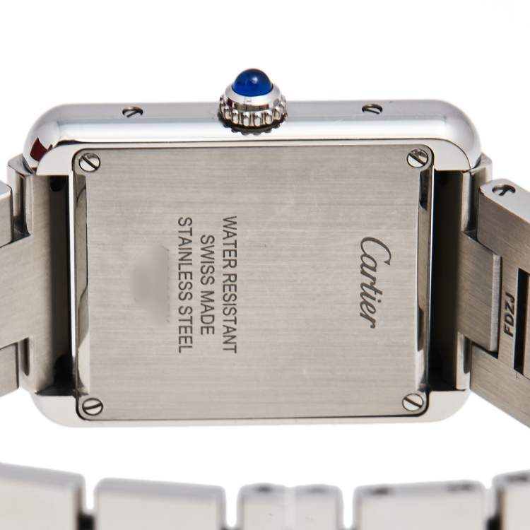 Pre Owned Cartier Silver Stainless Steel Tank Solo W5200013 Women's Wristwatch 24 mm