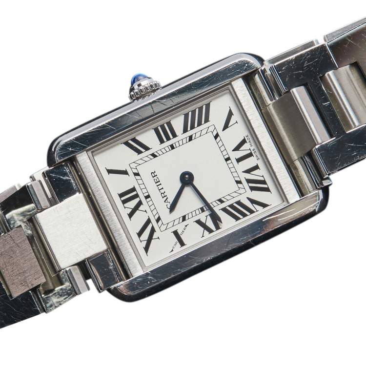 Pre Owned Cartier Silver Stainless Steel Tank Solo W5200013 Women's Wristwatch 24 mm