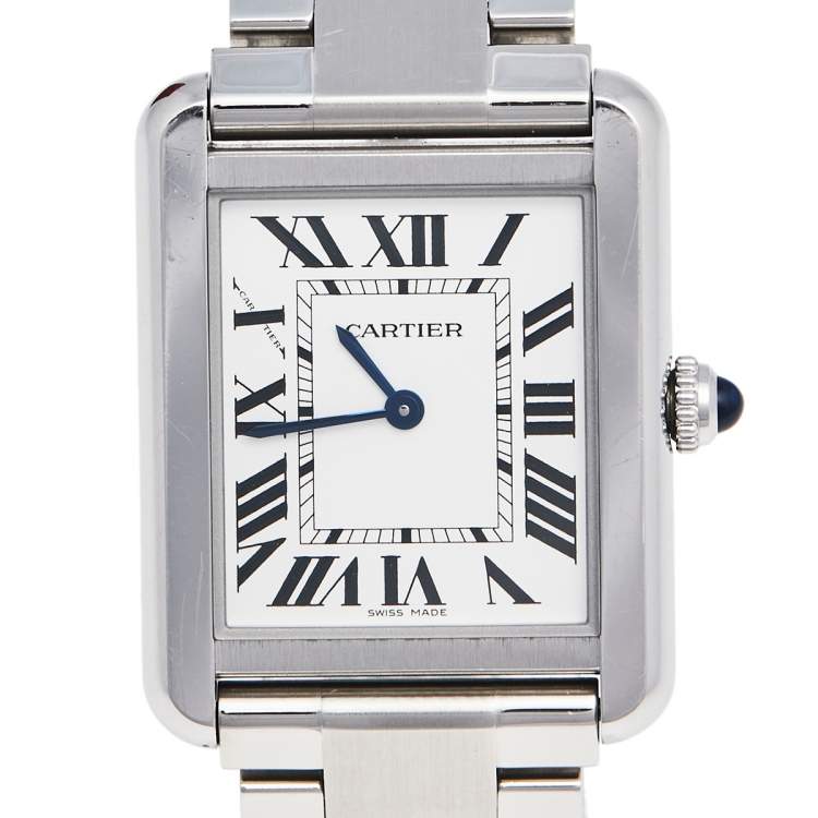 Pre Owned Cartier Silver Stainless Steel Tank Solo W5200013 Women's Wristwatch 24 mm