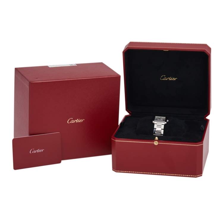Pre Owned Cartier Silver Stainless Steel Tank Solo W5200013 Women's Wristwatch 24 mm