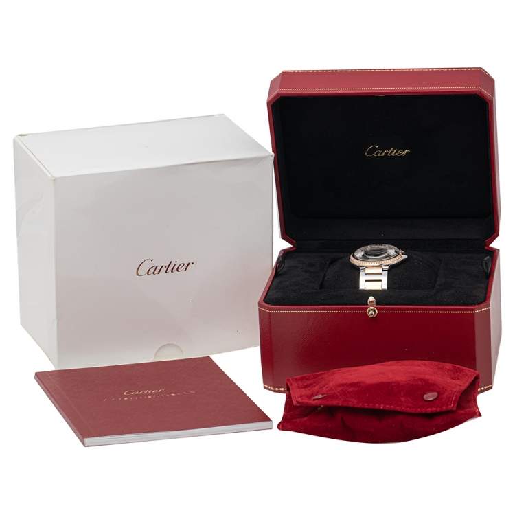 Pre Owned Cartier Silver 18k Rose Gold Stainless Steel Diamond Ballon Bleu WE902078 Women's Wristwatch 36 mm
